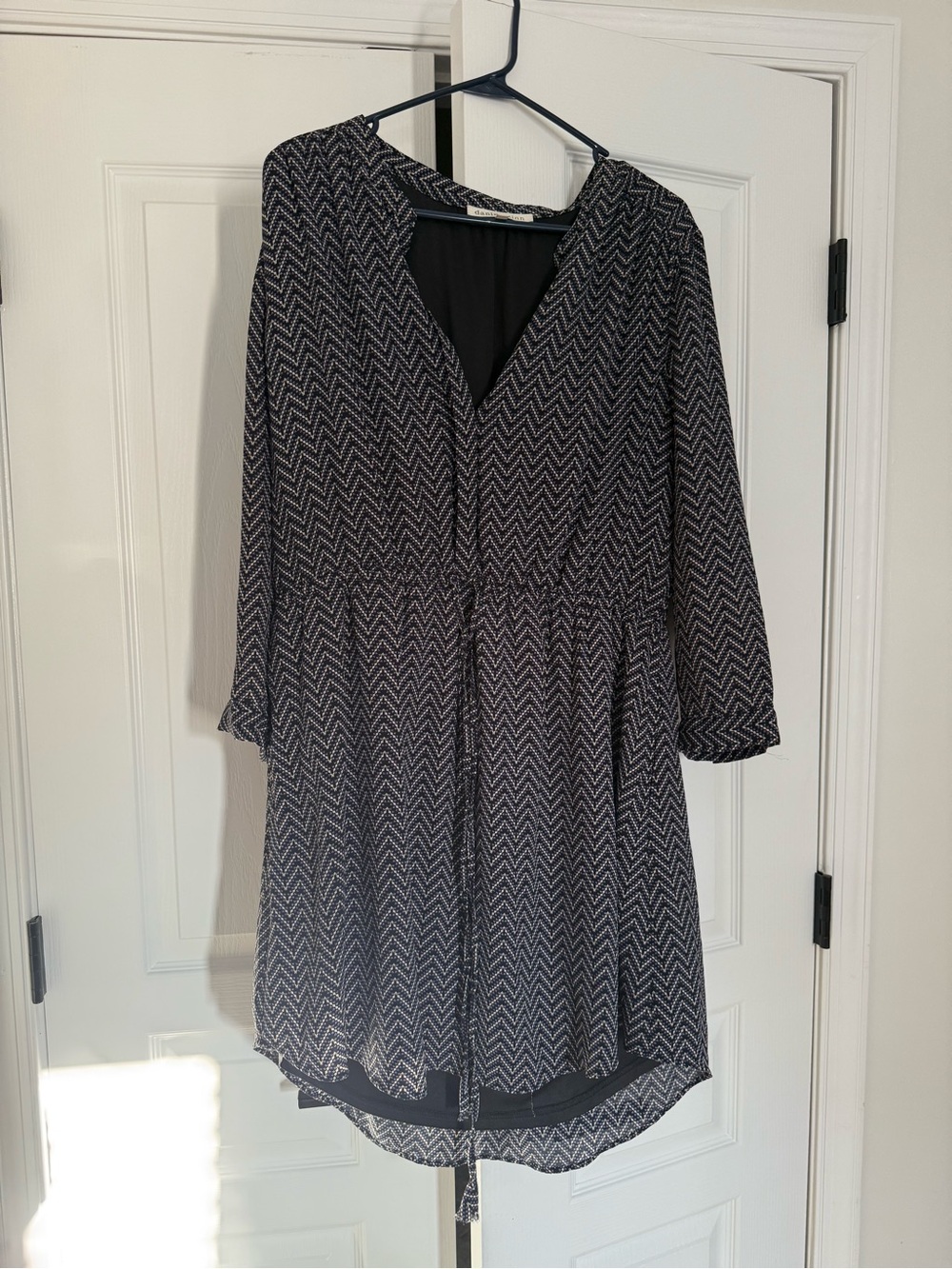 Women's Chevron V-Neck Long Sleeve Dress - Blue & Khaki